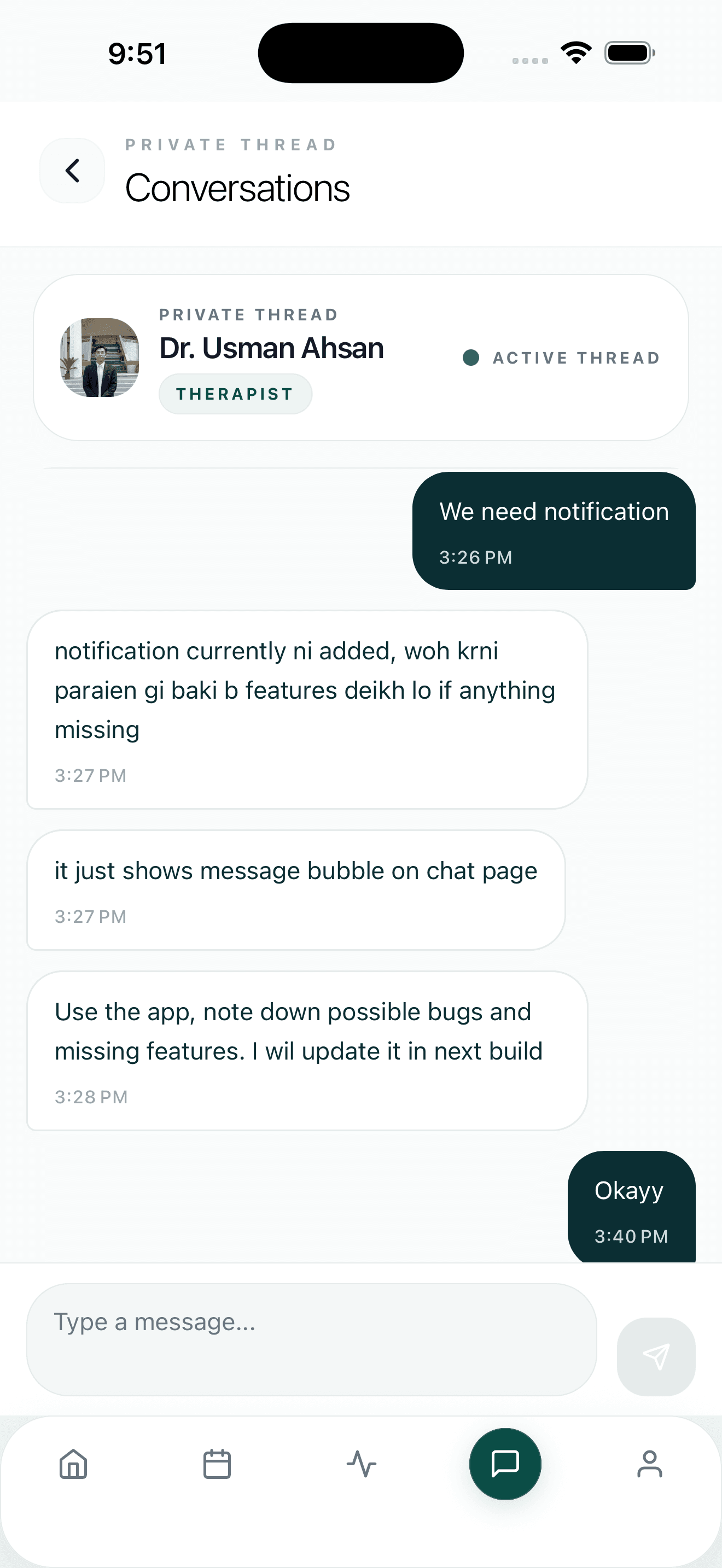 Chat screen in the CareAi app